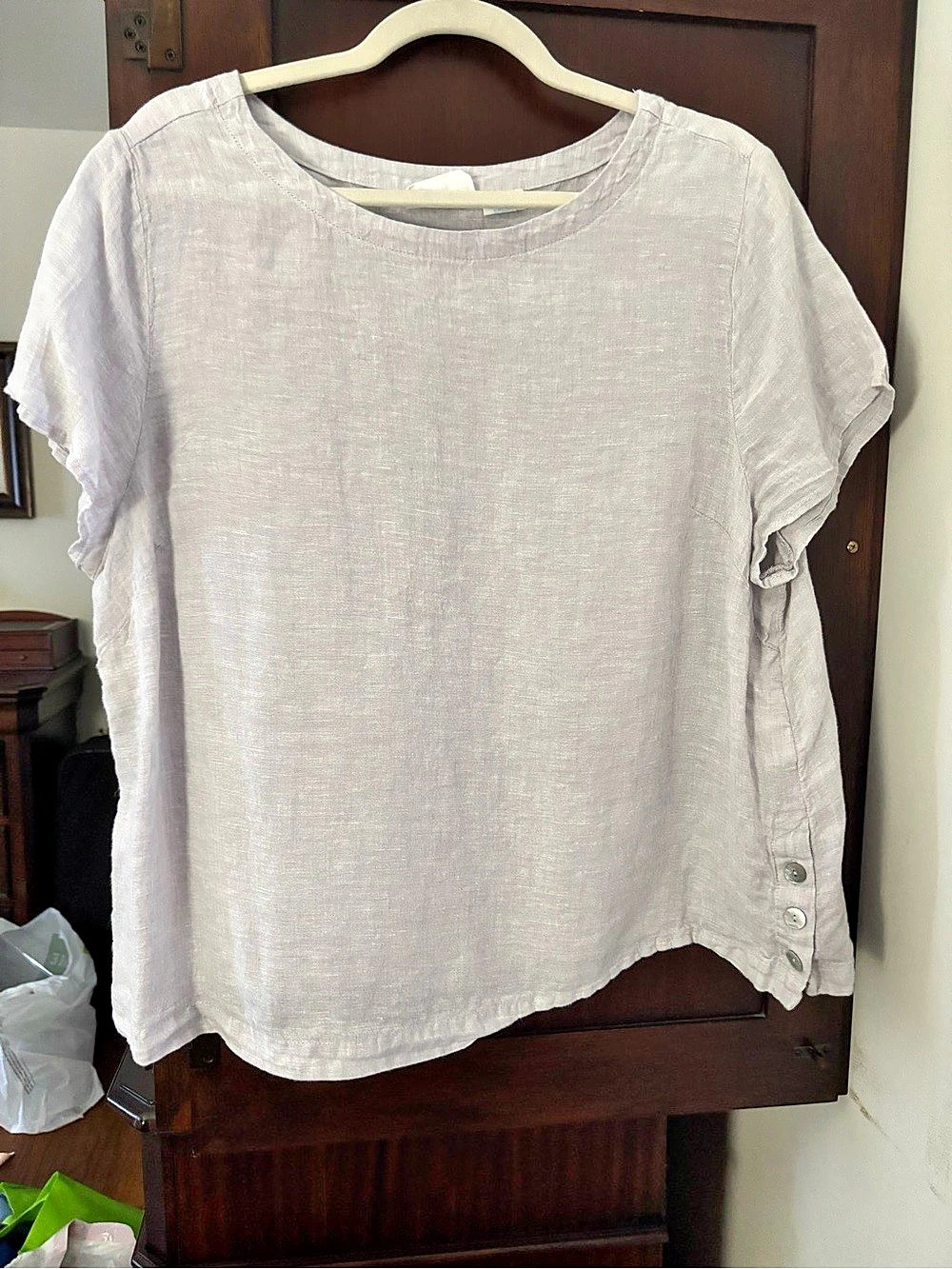 Cynthia Rowley 100% Linen Side-Button Short Sleeve Top